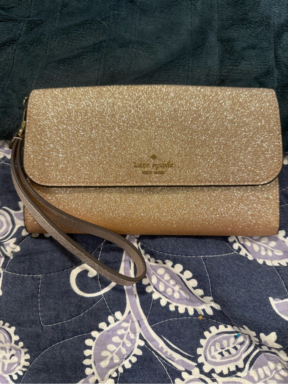 kate spade glitter wristlet clutch in gold shimmer